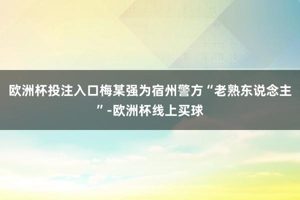 欧洲杯投注入口梅某强为宿州警方“老熟东说念主”-欧洲杯线上买球